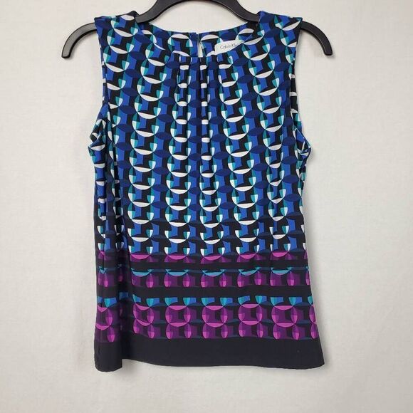 Calvin Klein Medium Petite Blue/Blk/Wht Print Blouse Top - Picture 2 of 6